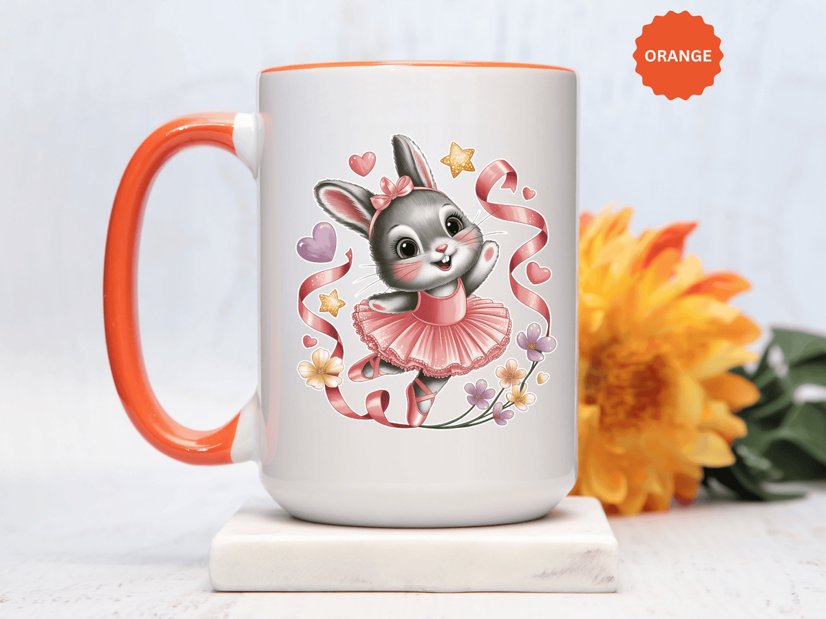 Ballerina Bunny Mug, Rabbit in a Pink Tutu with Flowers and Ribbons, Ballet Recital Gift for a Daughter or Dance Lover's Birthday Surprise