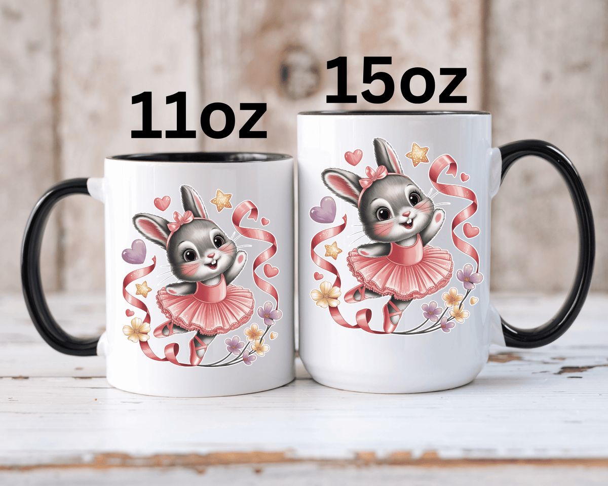 Ballerina Bunny Mug, Rabbit in a Pink Tutu with Flowers and Ribbons, Ballet Recital Gift for a Daughter or Dance Lover's Birthday Surprise
