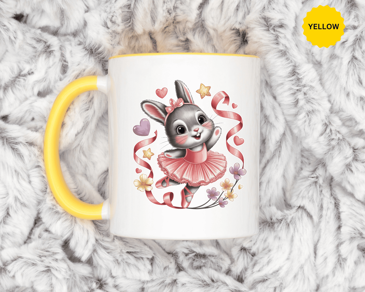 Ballerina Bunny Mug, Rabbit in a Pink Tutu with Flowers and Ribbons, Ballet Recital Gift for a Daughter or Dance Lover's Birthday Surprise