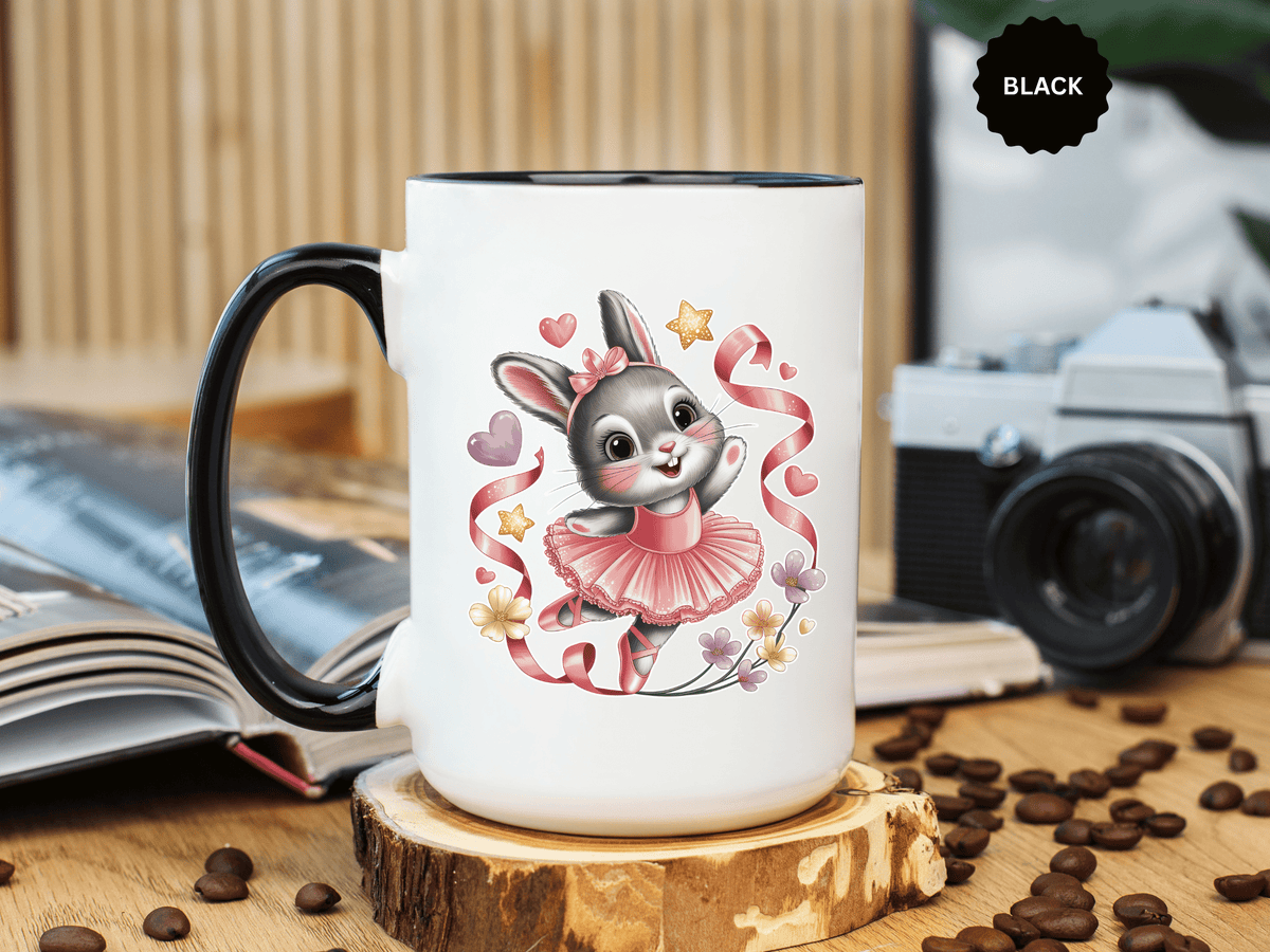 Ballerina Bunny Mug, Rabbit in a Pink Tutu with Flowers and Ribbons, Ballet Recital Gift for a Daughter or Dance Lover's Birthday Surprise