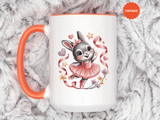 Ballerina Bunny Mug, Rabbit in a Pink Tutu with Flowers and Ribbons, Ballet Recital Gift for a Daughter or Dance Lover's Birthday Surprise