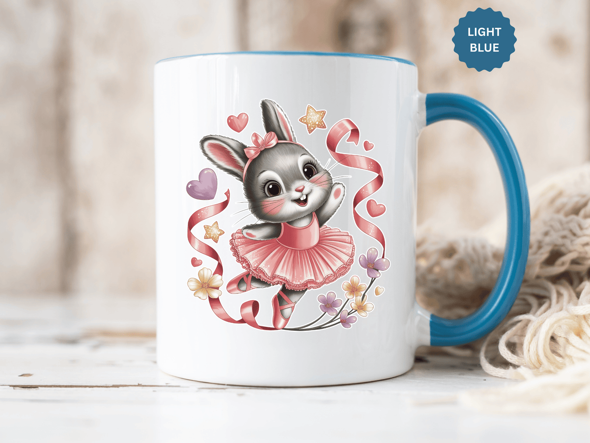 Ballerina Bunny Mug, Rabbit in a Pink Tutu with Flowers and Ribbons, Ballet Recital Gift for a Daughter or Dance Lover's Birthday Surprise