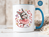 Ballerina Bunny Mug, Rabbit in a Pink Tutu with Flowers and Ribbons, Ballet Recital Gift for a Daughter or Dance Lover's Birthday Surprise