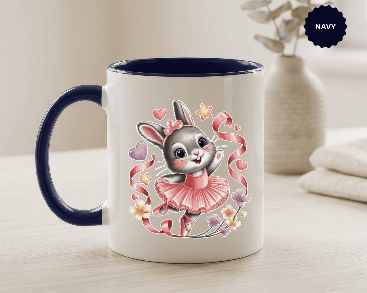 Ballerina Bunny Mug, Rabbit in a Pink Tutu with Flowers and Ribbons, Ballet Recital Gift for a Daughter or Dance Lover's Birthday Surprise