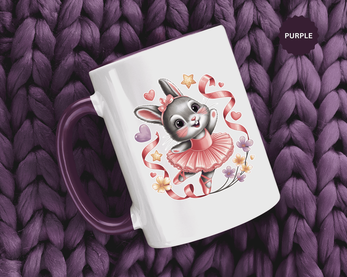 Ballerina Bunny Mug, Rabbit in a Pink Tutu with Flowers and Ribbons, Ballet Recital Gift for a Daughter or Dance Lover's Birthday Surprise