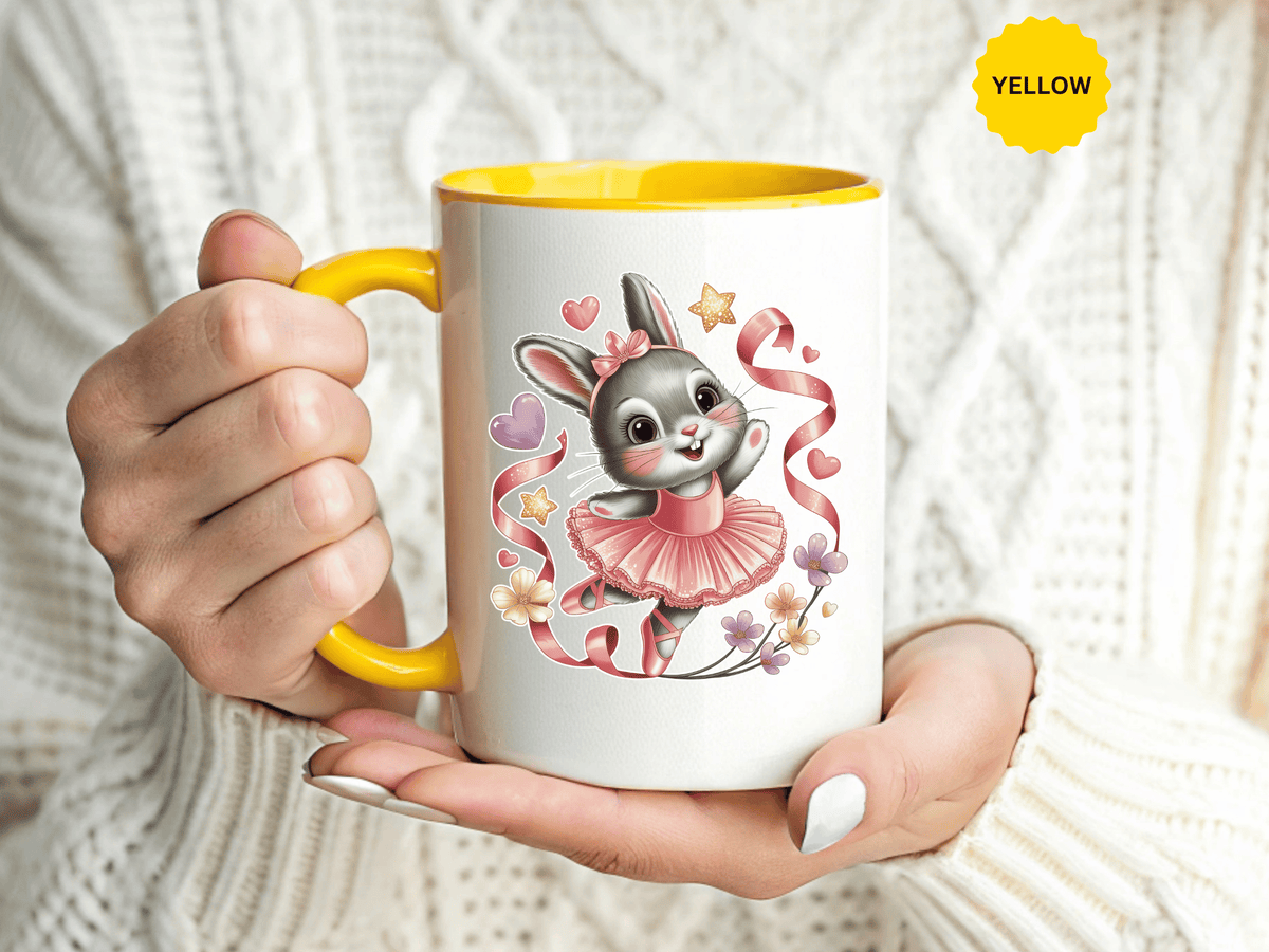 Ballerina Bunny Mug, Rabbit in a Pink Tutu with Flowers and Ribbons, Ballet Recital Gift for a Daughter or Dance Lover's Birthday Surprise