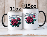 Mommy Coffee Mug, Pink Rose and Teal Leaf Design with Silver Look Lettering, Mother's Day Gift for Mom or a Floral Birthday Present for Her