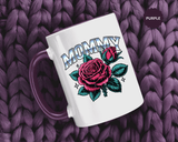 Mommy Coffee Mug, Pink Rose and Teal Leaf Design with Silver Look Lettering, Mother's Day Gift for Mom or a Floral Birthday Present for Her