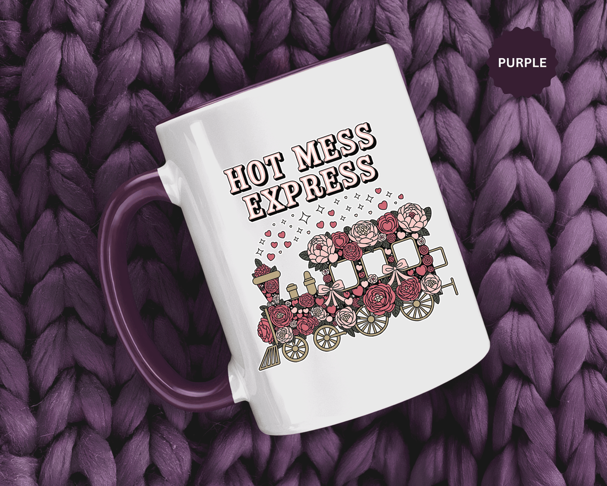 Hot Mess Express Coffee Mug, Pink Floral Train with Bows and Hearts, Funny Birthday Gift for a Busy Mom or Best Friend's Daily Coffee Break