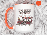 Hot Mess Express Coffee Mug, Pink Floral Train with Bows and Hearts, Funny Birthday Gift for a Busy Mom or Best Friend's Daily Coffee Break