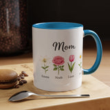 Personalized Birth Flower Mom Mug, Custom Kids Names Coffee Mug, Mother's Day Gift for Mom, Floral Family Keepsake Cup, Grandma Gift
