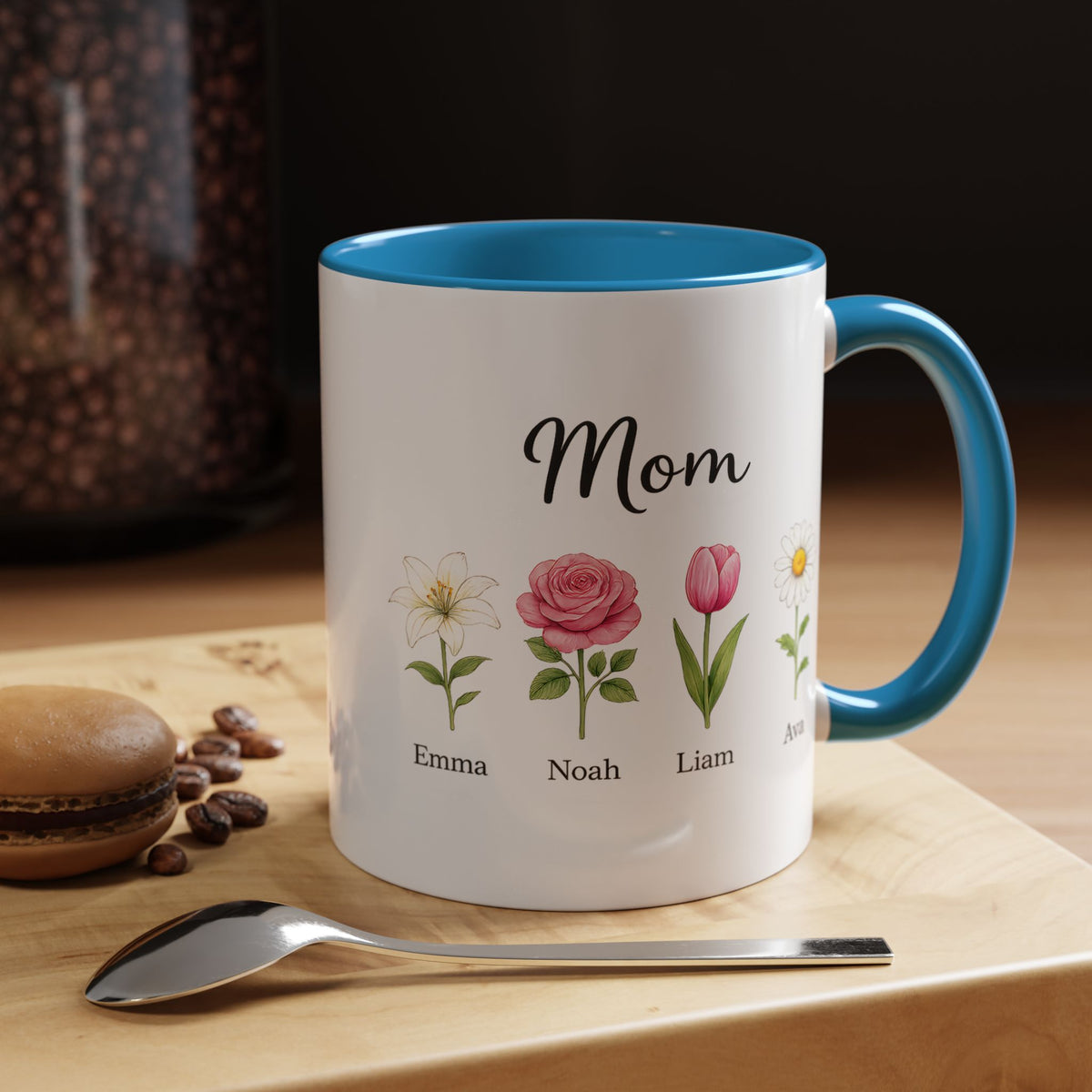 Personalized Birth Flower Mom Mug, Custom Kids Names Coffee Mug, Mother's Day Gift for Mom, Floral Family Keepsake Cup, Grandma Gift