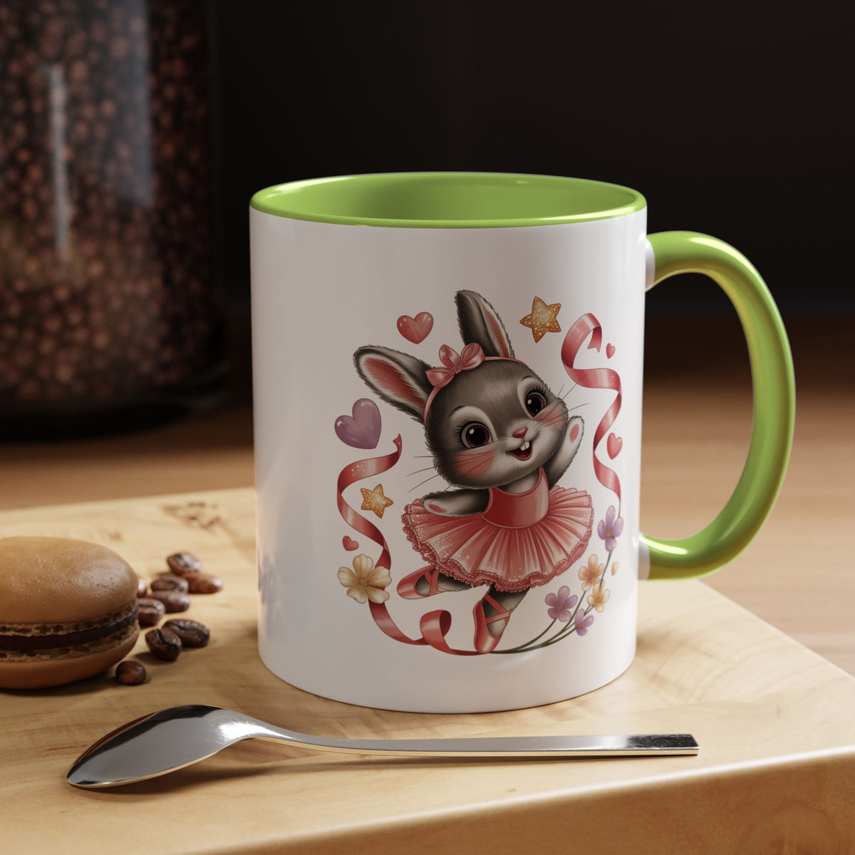 Ballerina Bunny Mug, Rabbit in a Pink Tutu with Flowers and Ribbons, Ballet Recital Gift for a Daughter or Dance Lover's Birthday Surprise