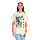 US Army Veteran Shirt, American Flag Camo T-Shirt, Military Dog Tag Tee, Patriotic Gift for Soldier, Retirement or Veterans Day Top