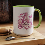 Personalized Butterfly Initial Mug, Custom Name Coffee Mug for Girls and Women, Floral Monogram Cup, Pink Aesthetic Gift, Custom Letter Mug