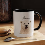 Custom Polar Bear Coffee Mug with Name, Personalized Arctic Animal Gift for Kids, Cute Winter Holiday Ceramic Tea Cup with Orange Handle