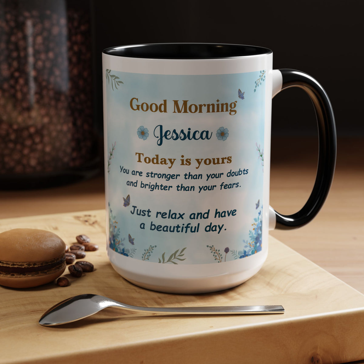 Personalized Good Morning Mug, Custom Name Coffee Mug, Inspirational Morning Cup, Positive Quote Mug, Encouragement Gift for Her
