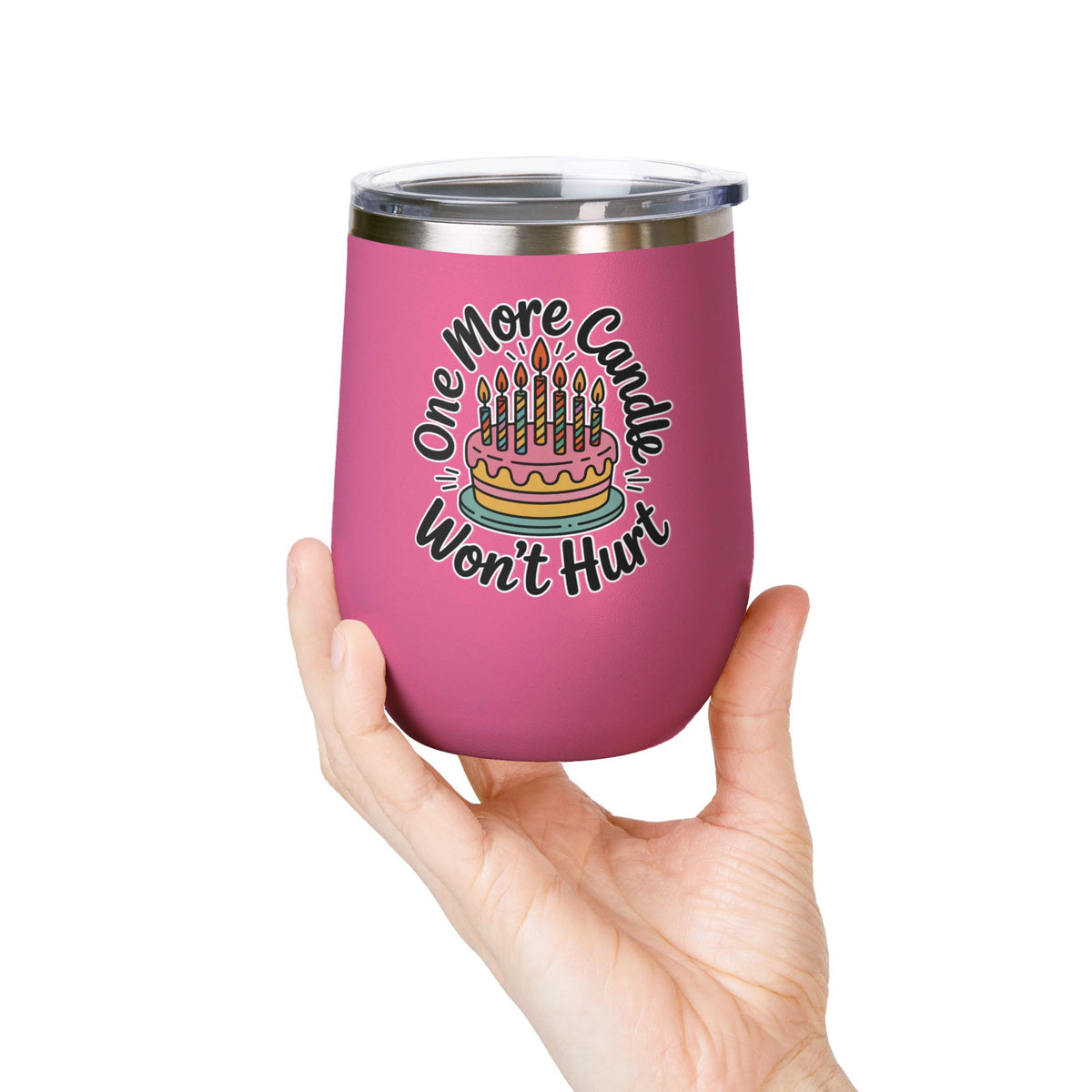 Funny Birthday Wine Tumbler, One More Candle Won't Hurt Cake Design, Getting Older Gift for a Best Friend or Coworker Who Loves a Laugh