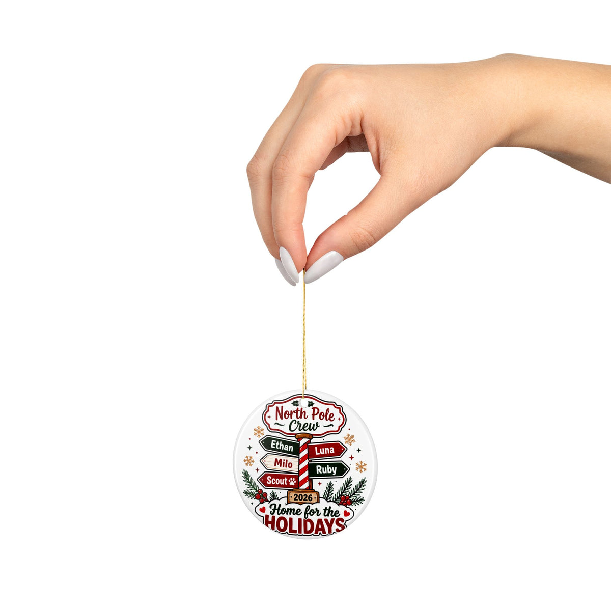 Personalized North Pole Christmas Ornament, Custom Family Name Keepsake, Festive Signpost Decor, Unique Holiday Gift for Families