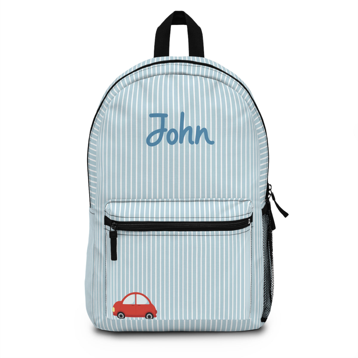 Personalized Boys Backpack, Custom Name Blue Striped School Bag, Car Kids Backpack, Back to School Book Bag, Preschool Gift