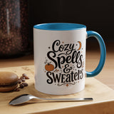 Cozy Spells and Sweaters Mug, Witchy Halloween Coffee Cup, Celestial Pumpkin Fall Gift for Her, Magical Spooky Season Drinkware