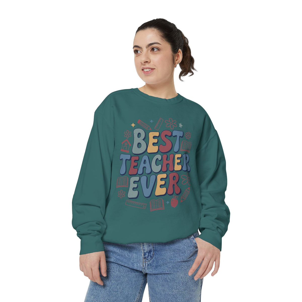 Best Teacher Ever Sweatshirt, Retro Educator Crewneck, Teacher Appreciation Gift, Back to School Outfit, Colorful School Staff Shirt