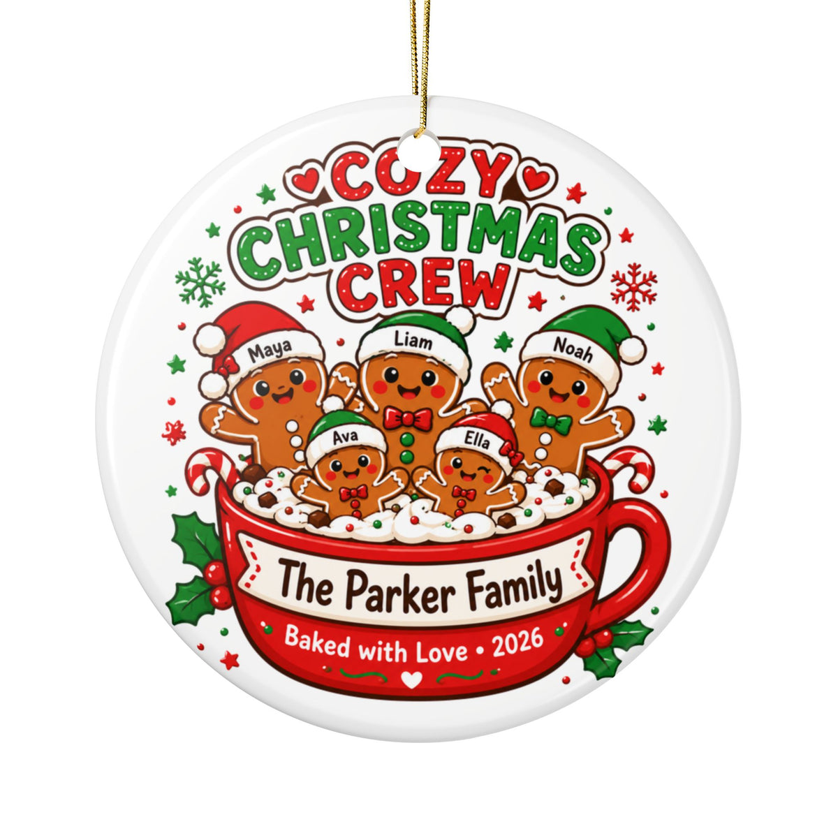 Personalized Gingerbread Family Christmas Ornament, Custom Names and Family Keepsake, Cozy Holiday Gift