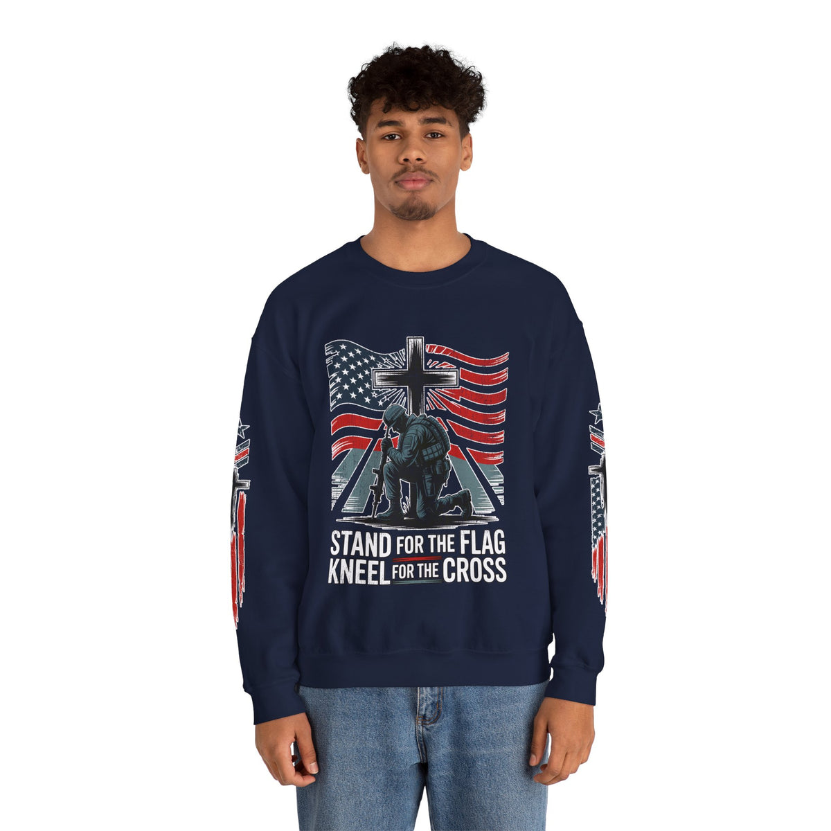 Stand for the Flag Kneel for the Cross Sweatshirt, Patriotic Christian Crewneck, American Flag Pullover, Faith Gift, Fourth of July Top