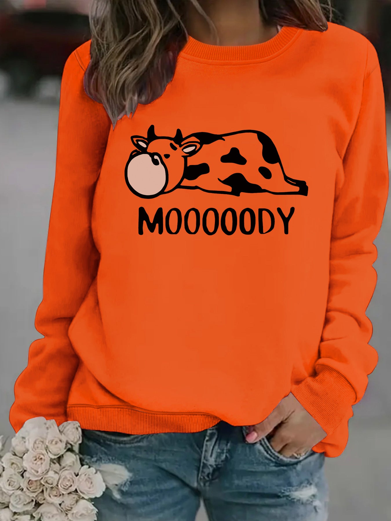 Round neck MOOOOODY printed pullover sweatshirt sweatshirt