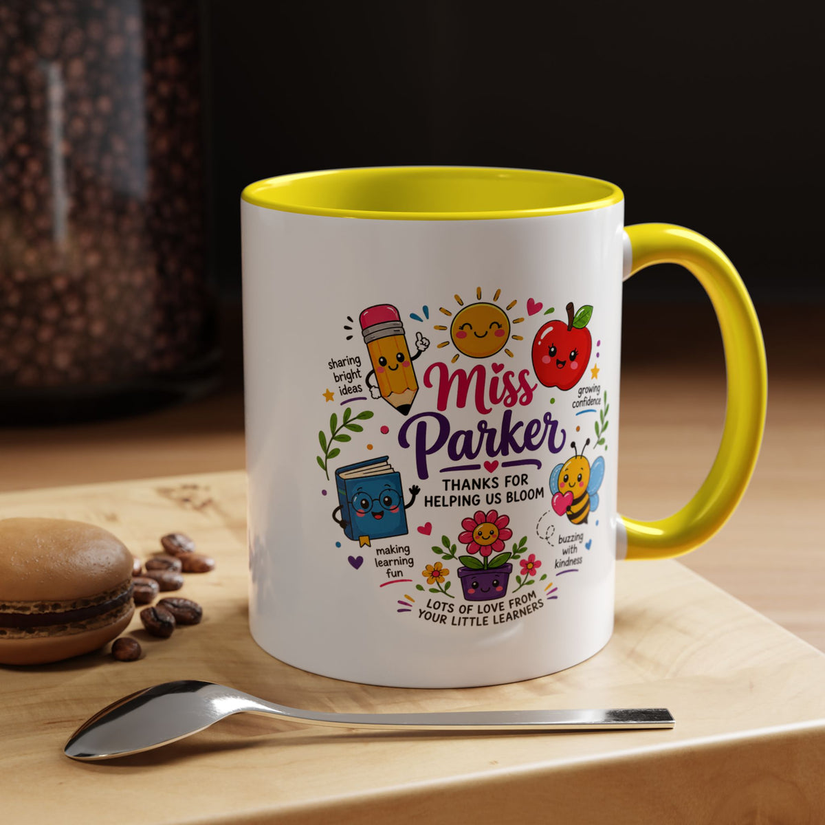 Personalized Teacher Mug with Name, Thank You Coffee Cup from Students, End of School Appreciation Gift, Colorful Classroom Keepsake