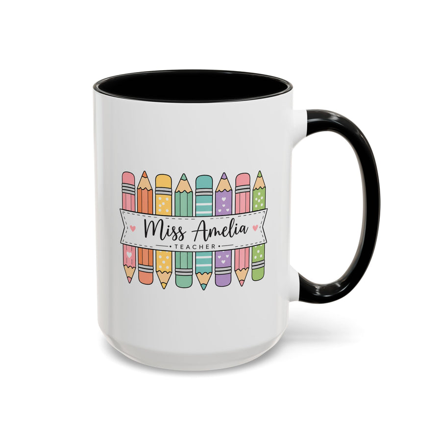 Personalized Teacher Pencil Mug, Custom Teacher Name Coffee Mug, Teacher Appreciation Gift, Back to School Teacher Cup