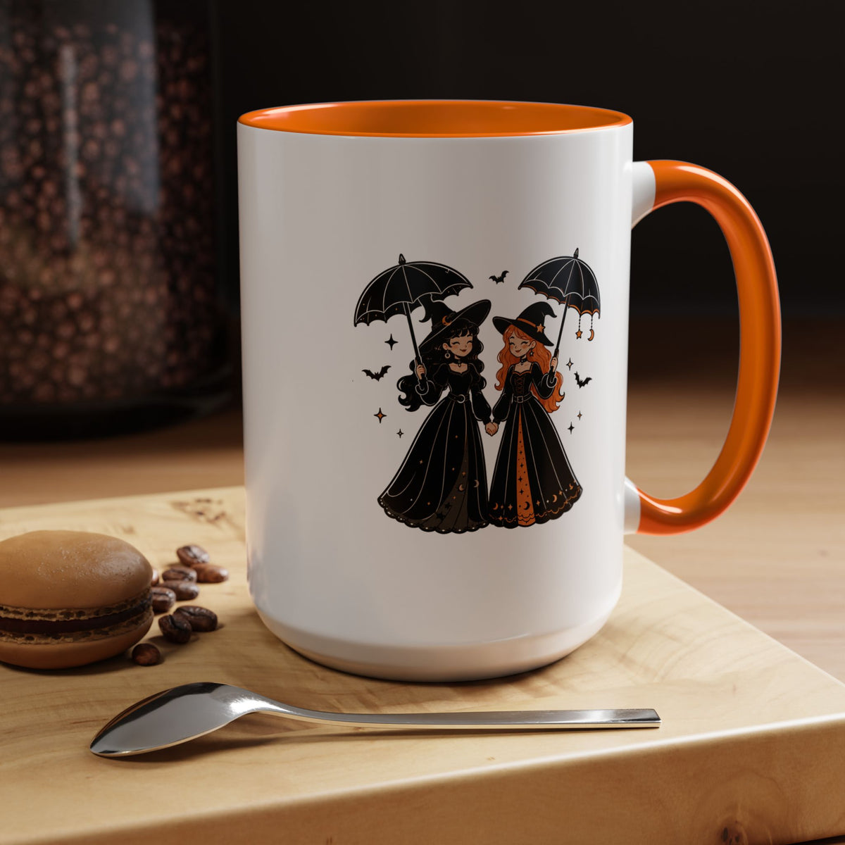 Witch Best Friends Mug, Gothic Halloween Black Accent Coffee Cup, Cute Matching Costume Gift for Bestie, Sister, Girlfriend or Partner