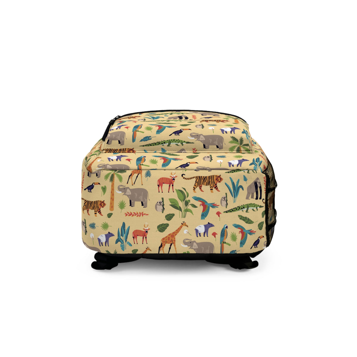 Jungle Animal Backpack for Kids, Safari Wildlife Print, Tropical School Bag, Tiger Elephant Parrot Design