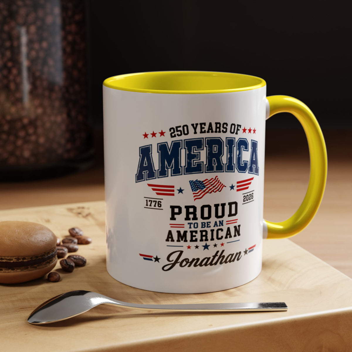 America 250th Coffee Mug with Flag, Semiquincentennial Gift for History Buffs, 1776 to 2026 Patriotic Ceramic Tea Cup