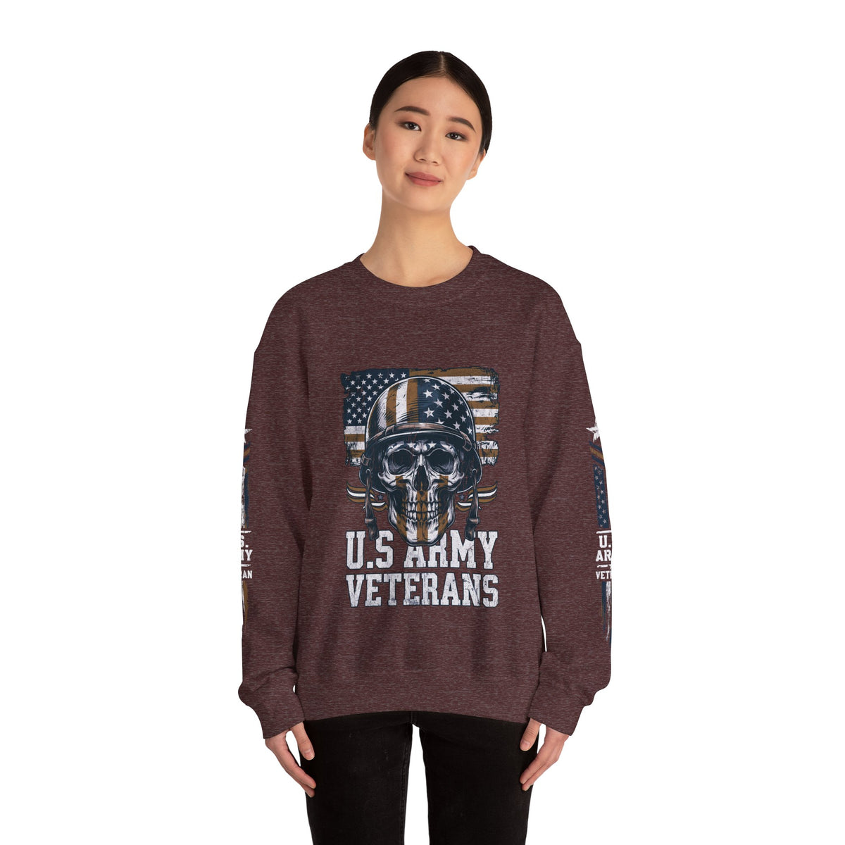 US Army Veterans Sweatshirt, Military Skull Crewneck, American Flag Veteran Pullover, Army Veteran Gift, Memorial Day or Veterans Day