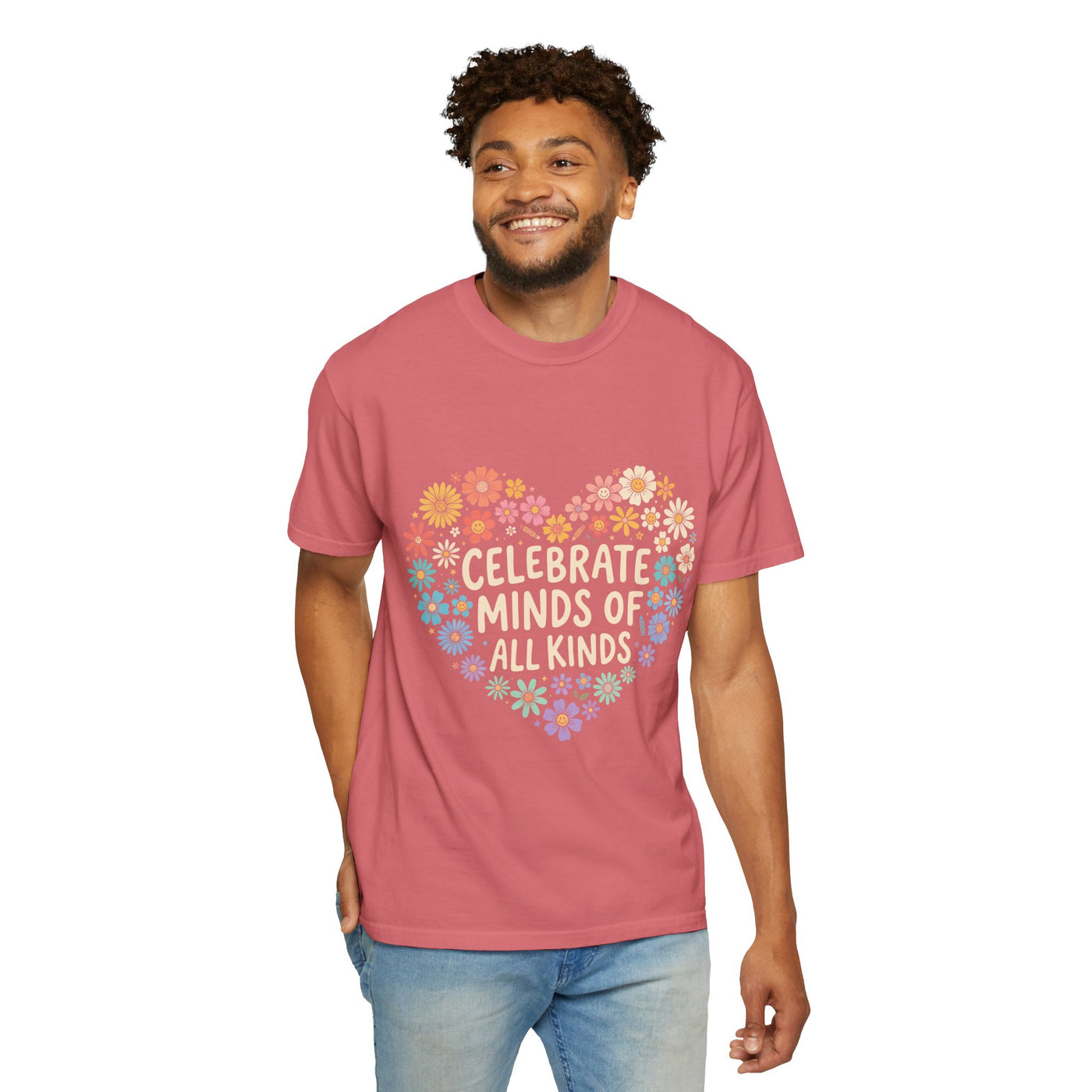 Comfort Colors Celebrate Minds of All Kinds Shirt, Autism Acceptance Flower Heart Tee, Neurodiversity Awareness Shirt, Teacher Gift
