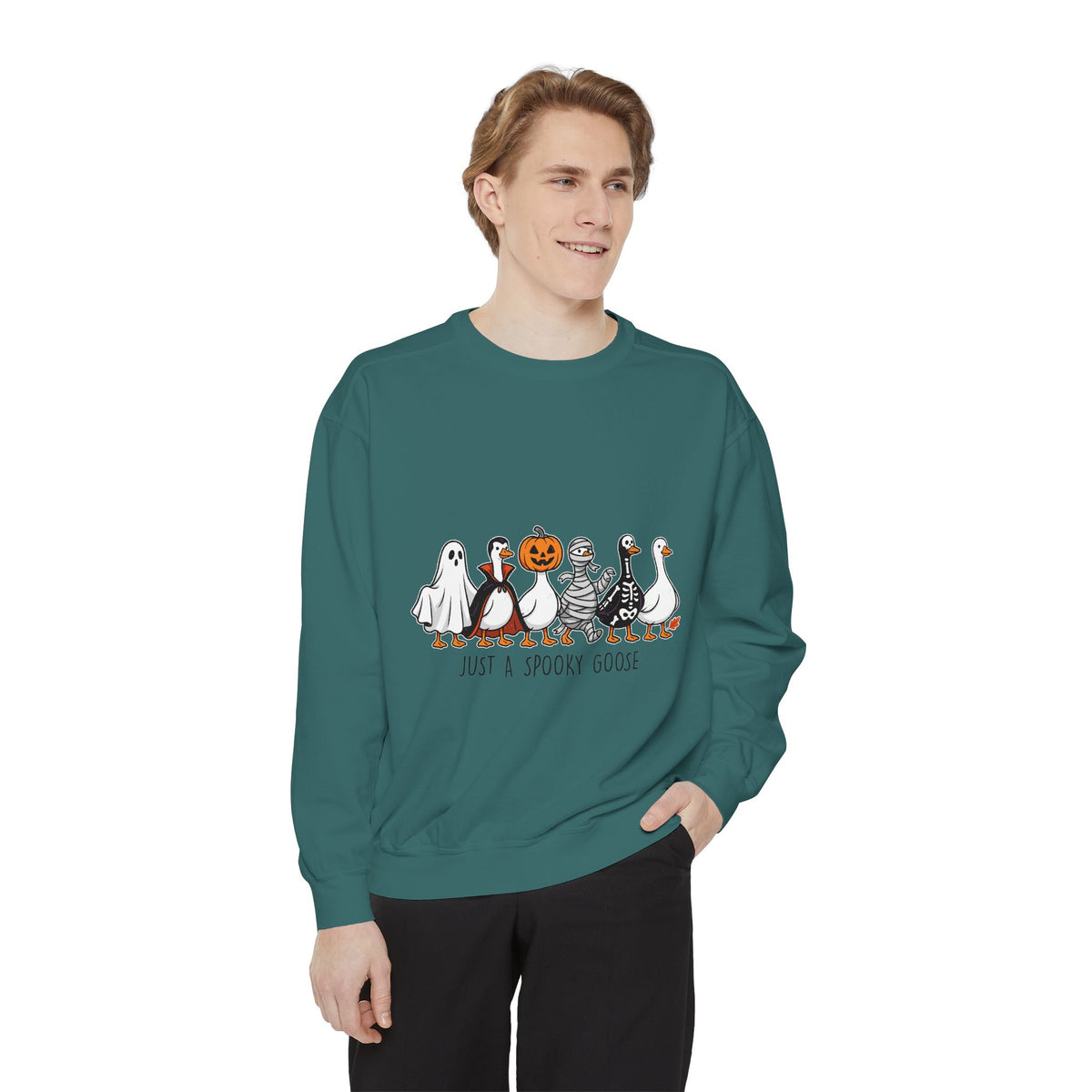 Just a Spooky Goose Sweatshirt, Funny Halloween Goose Crewneck, Cute Ghost Pumpkin Shirt, Animal Lover Gift, Cozy Spooky Season Fall Outfit