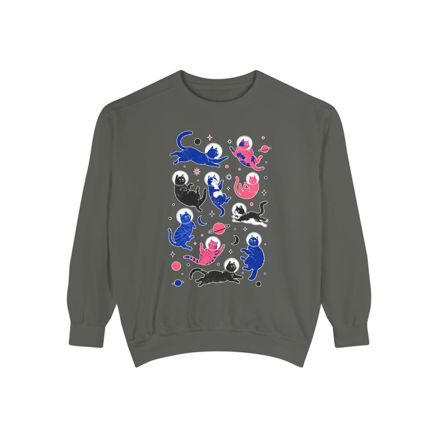 Space Cat Comfort Colors Sweatshirt, Astronaut Cat Graphic Crewneck, Galaxy Cat Lover Gift, Cute Cosmic Cat Sweatshirt