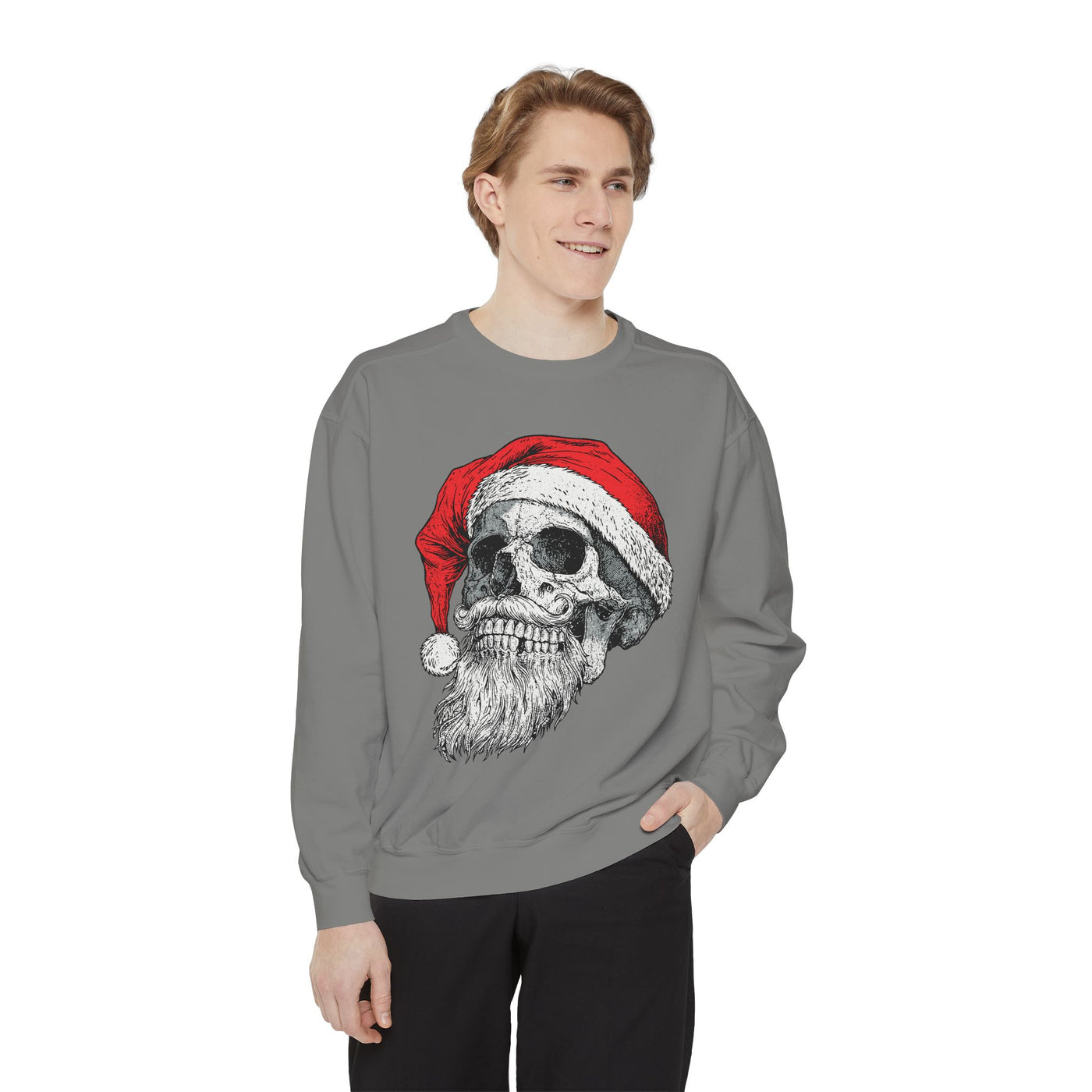 Skull Santa Sweatshirt, Gothic Christmas Crewneck, Creepy Holiday Skeleton Pullover, Alternative Xmas Gift for Metalhead or Horror Fan