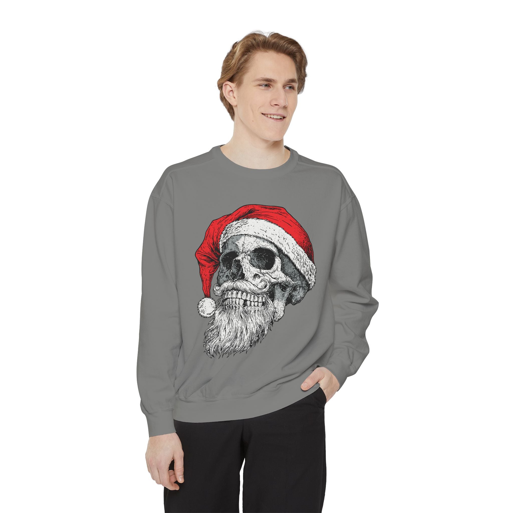 Skull Santa Sweatshirt, Gothic Christmas Crewneck, Creepy Holiday Skeleton Pullover, Alternative Xmas Gift for Metalhead or Horror Fan