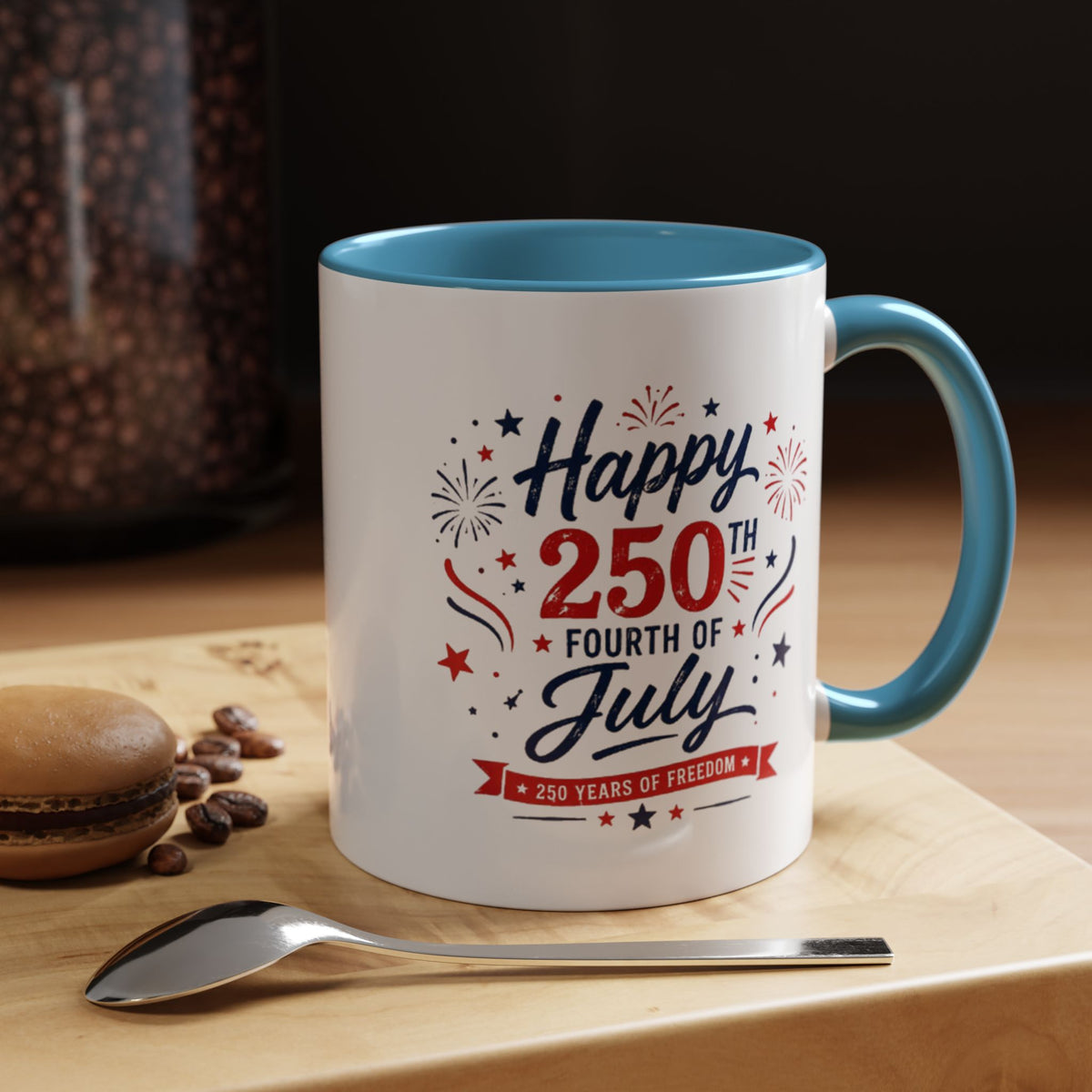 Happy 250th Fourth of July Coffee Mug, Semiquincentennial Gift for History Lovers, 1776 to 2026 Patriotic Ceramic Tea Cup