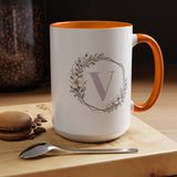 Letter V Monogram Mug, Floral Initial Coffee Mug for Women, Botanical Alphabet Cup, Minimalist Monogram Gift, Personalized Letter Mug