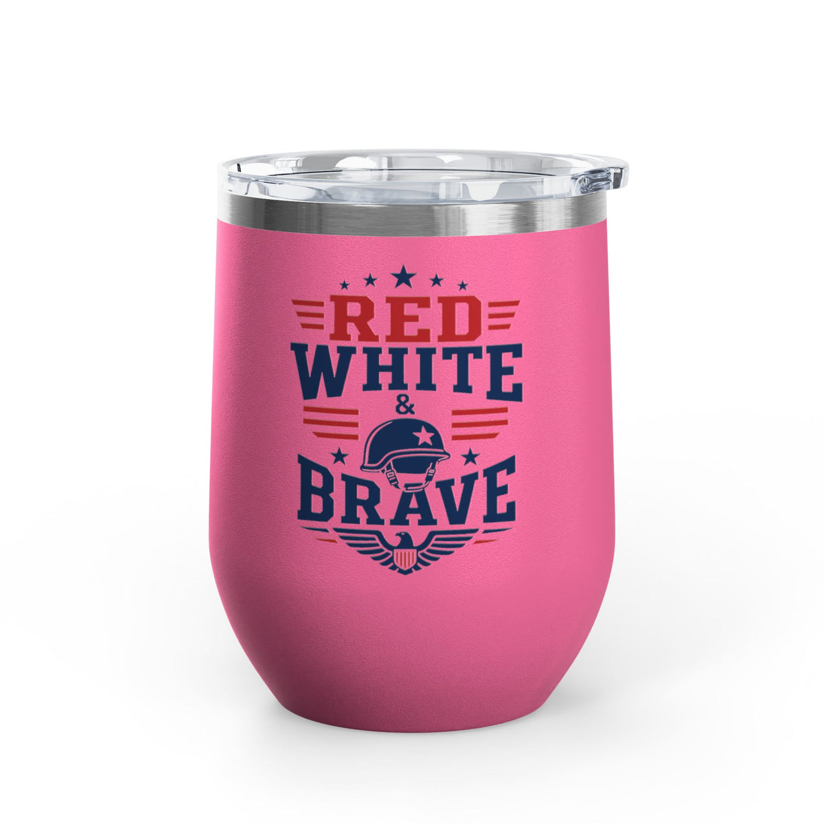 Patriotic Wine Tumbler, Red White & Brave Military Gift, Veteran Gift for Him, American Pride Drinkware, Memorial Day Gift