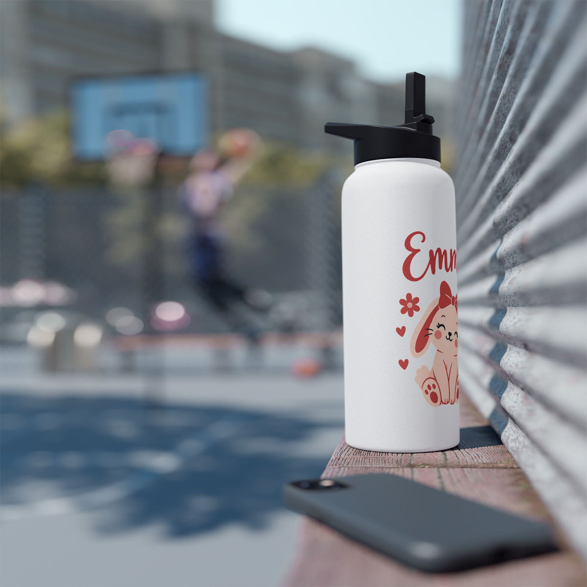 Cute Bunny Personalized Water Bottle, Custom Name Drink Bottle, Adorable School Gift, Rabbit Lover Gift, Birthday Gift, Reusable Kids Bottle