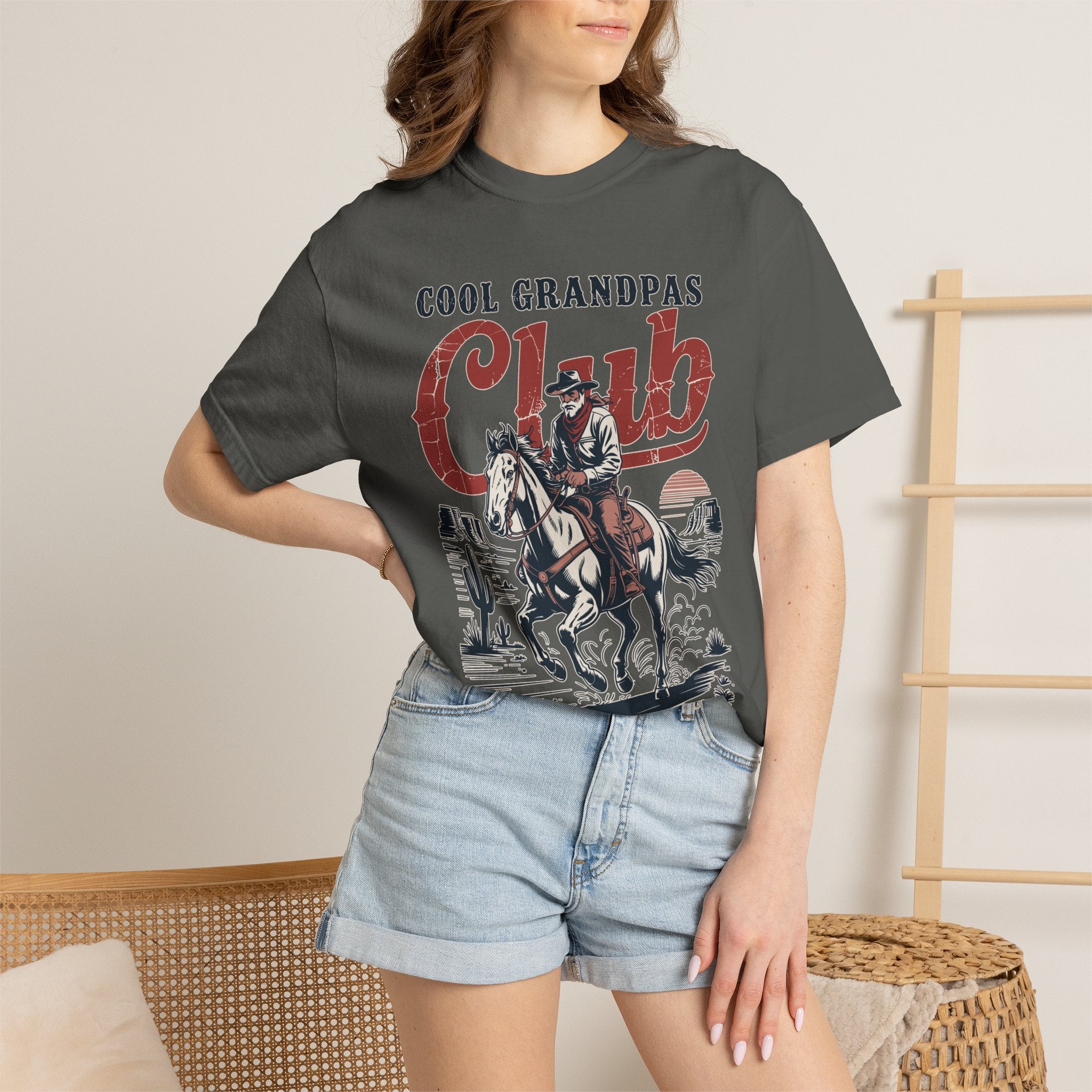 Cool Grandpas Club Shirt with Cowboy Grandpa Riding Horse, Funny Western Grandpa Tee, Rustic Grandfather Gift for Fathers Day