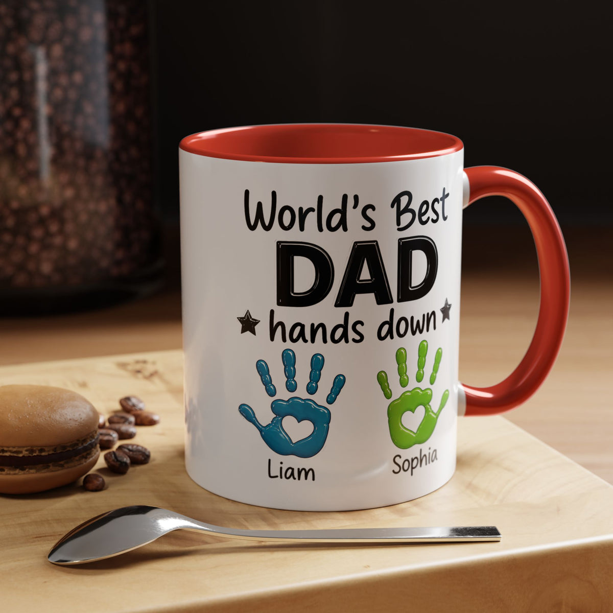 Personalized World's Best Dad Coffee Mug, Custom Handprint Dad Mug with Kids Names, Father's Day Gift for Dad, Gift from Children