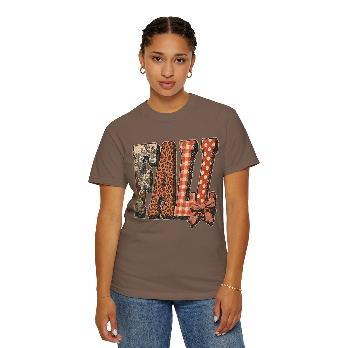 Patchwork Fall Shirt, Floral Leopard Plaid Autumn Graphic Tee, Coquette Bow Seasonal Gift for Women, Cozy Thanksgiving Outfit for Her