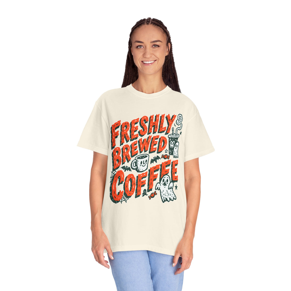 Coffee Lover Halloween Shirt, Freshly Brewed Coffee Ghost T-Shirt, Cute Spooky Season Gift for Barista and Caffeine Fan, Gift for Her