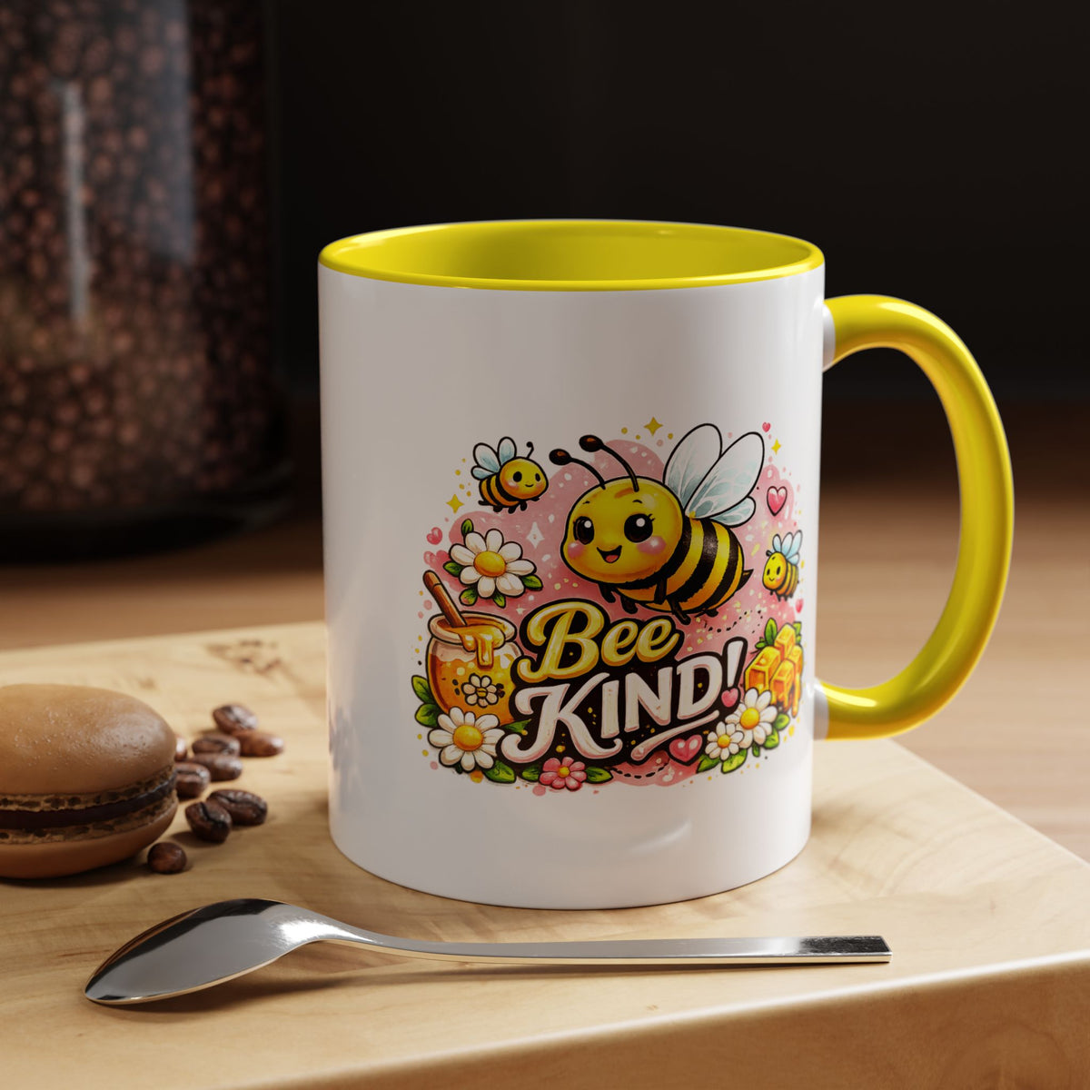 Bee Kind Coffee Mug, Cute Bumblebee Floral Black Accent Cup, Sweet Positive Kindness Gift for Bee Lover, Teacher, Friend or Gardener