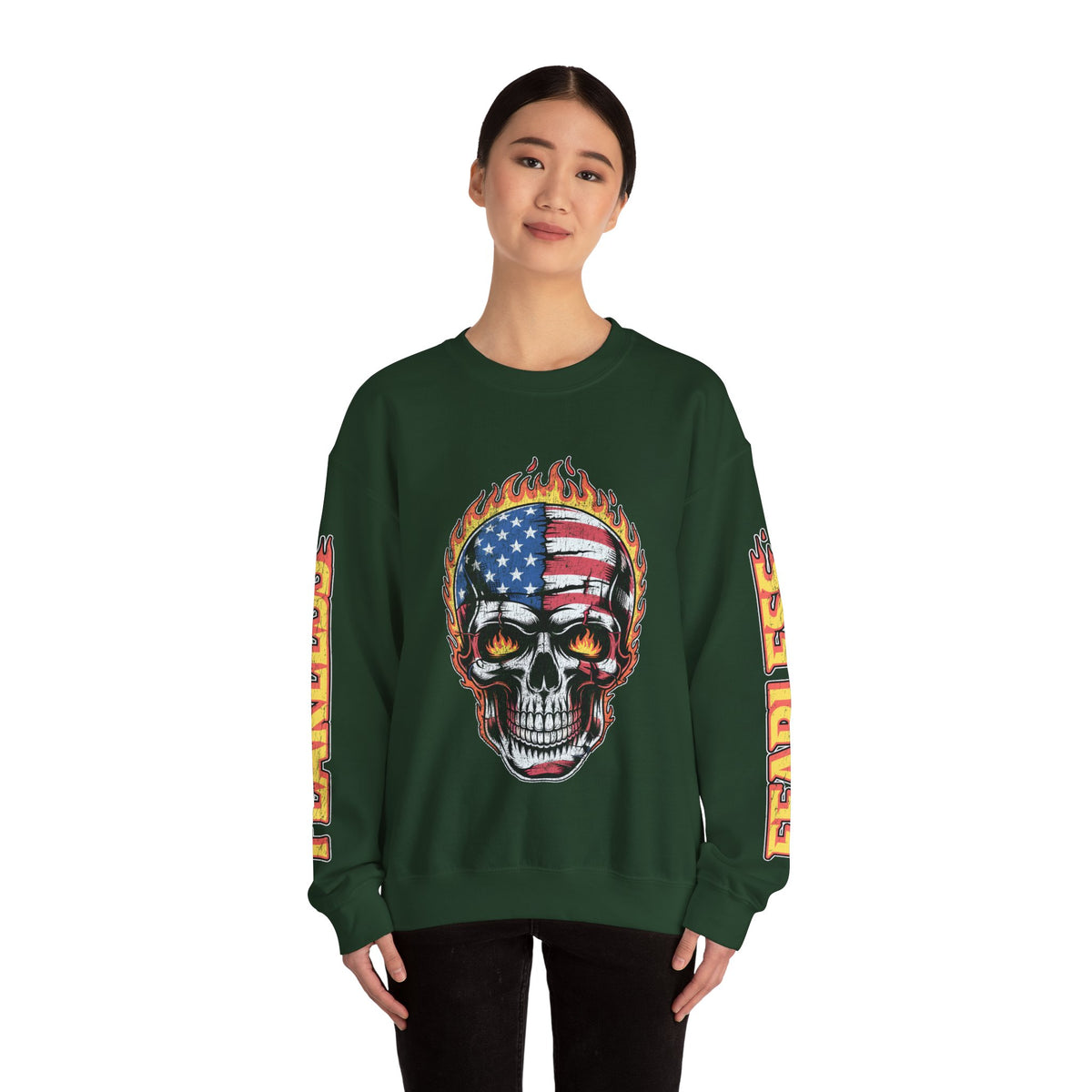 Patriotic Skull Sweatshirt, American Flag Skull Pullover, USA Biker Style Top, Edgy Americana Clothing, Fourth of July Gift